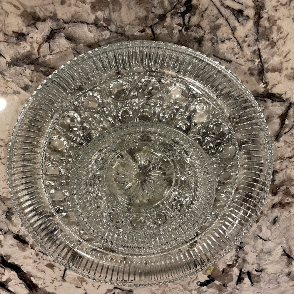 Anchor Hocking Wexford 11" Chip and Dip Platter w/ 5.5" Bowl Clear Glass Diamond